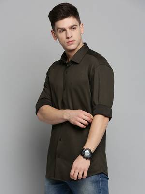men's long sleeves solid olive shirt 3