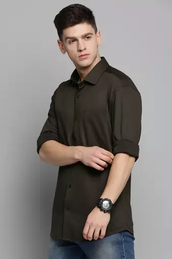 men's long sleeves solid olive shirt