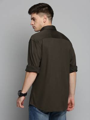 men's long sleeves solid olive shirt 4