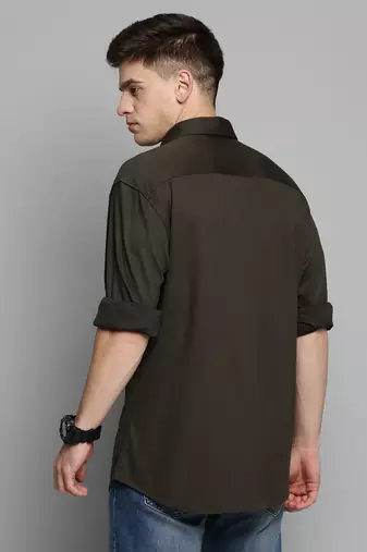 men's long sleeves solid olive shirt