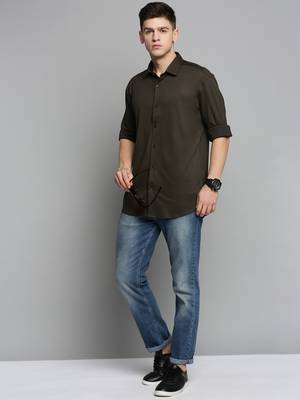 men's long sleeves solid olive shirt 5