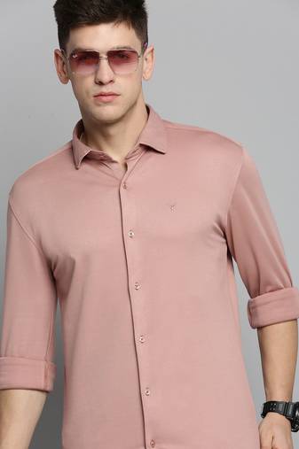 men's long sleeves solid peach shirt