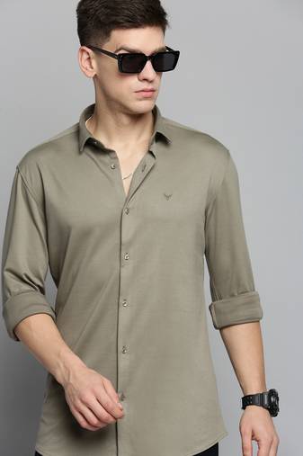 men's long sleeves solid olive shirt