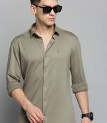 men's long sleeves solid olive shirt