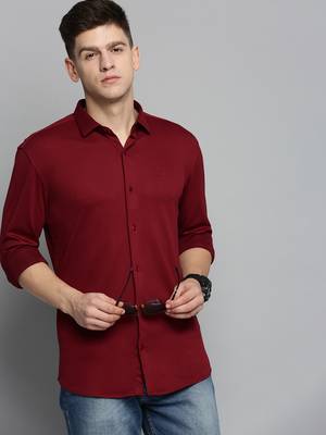 men's long sleeves solid maroon shirt 1