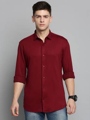 men's long sleeves solid maroon shirt 2