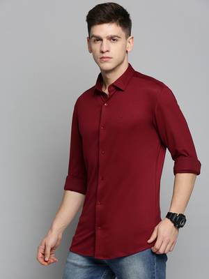 men's long sleeves solid maroon shirt 3