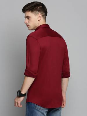 men's long sleeves solid maroon shirt 4