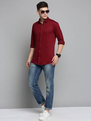 men's long sleeves solid maroon shirt 5
