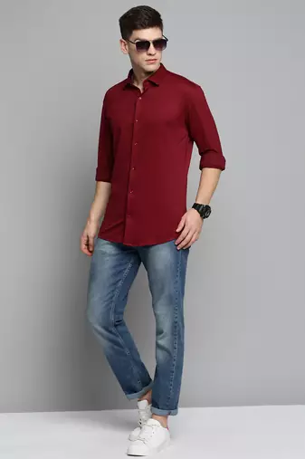 men's long sleeves solid maroon shirt
