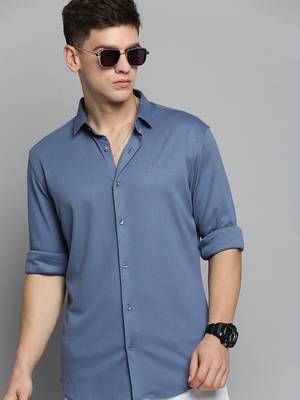 Showoff men's long sleeves solid blue shirt 1
