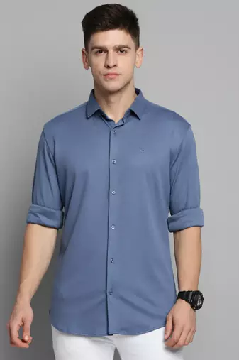 Showoff men's long sleeves solid blue shirt