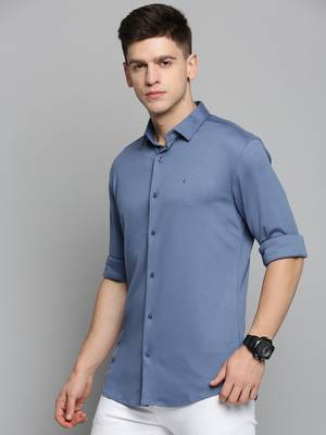 Showoff men's long sleeves solid blue shirt 3