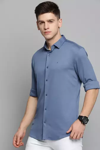 Showoff men's long sleeves solid blue shirt