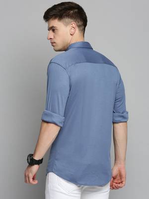 Showoff men's long sleeves solid blue shirt 4