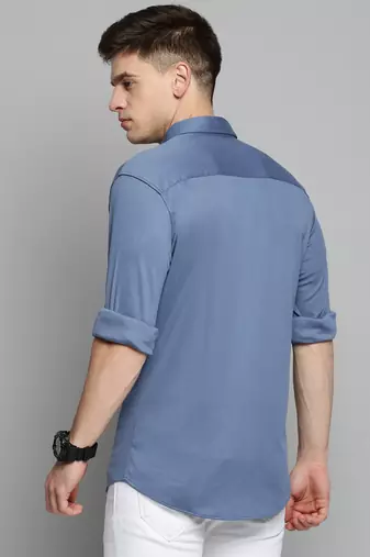 Showoff men's long sleeves solid blue shirt