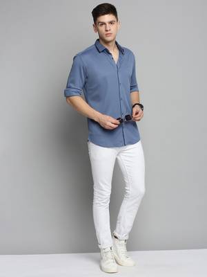 Showoff men's long sleeves solid blue shirt 5