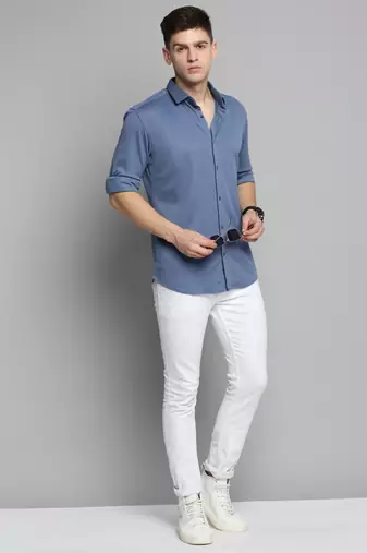 Showoff men's long sleeves solid blue shirt