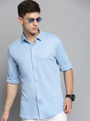 men's long sleeves solid blue shirt 1