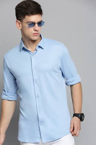 men's long sleeves solid blue shirt