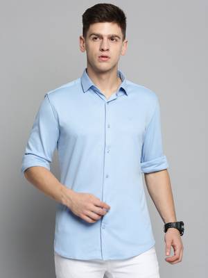 men's long sleeves solid blue shirt 2