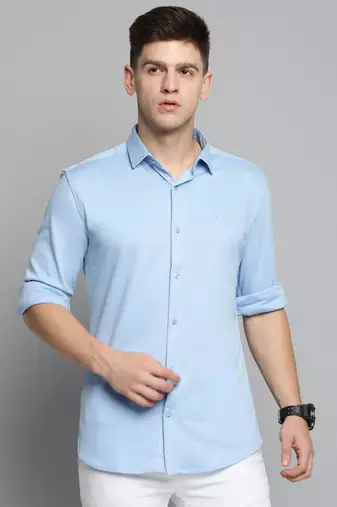 men's long sleeves solid blue shirt
