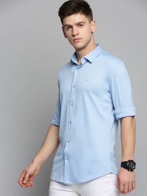 men's long sleeves solid blue shirt 3