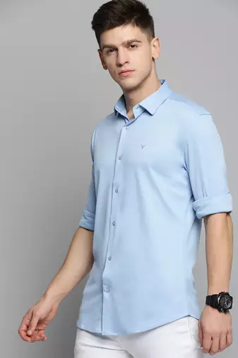 men's long sleeves solid blue shirt