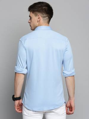 men's long sleeves solid blue shirt 4
