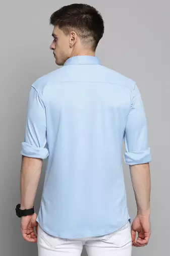 men's long sleeves solid blue shirt