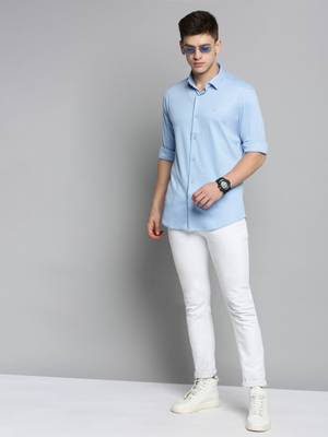 men's long sleeves solid blue shirt 5