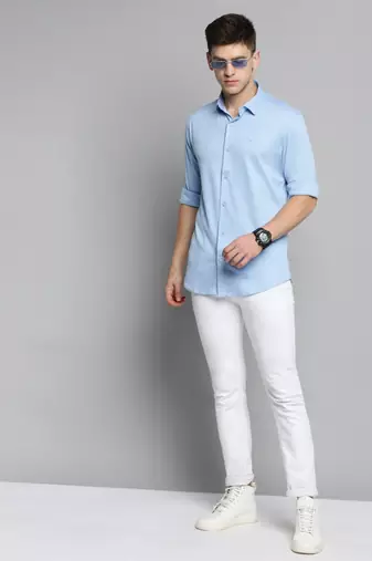 men's long sleeves solid blue shirt