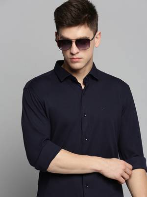 men's long sleeves solid navy blue shirt 1
