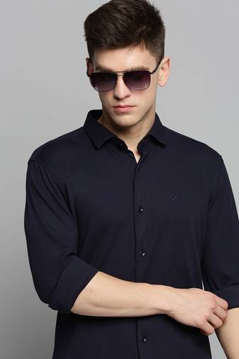 men's long sleeves solid navy blue shirt