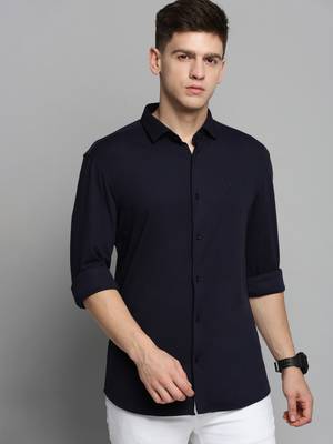men's long sleeves solid navy blue shirt 2