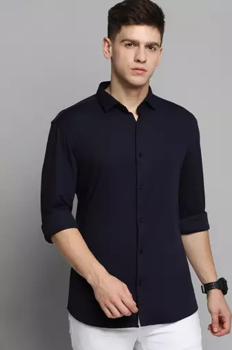 men's long sleeves solid navy blue shirt