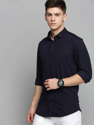 men's long sleeves solid navy blue shirt 3