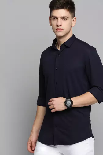 men's long sleeves solid navy blue shirt