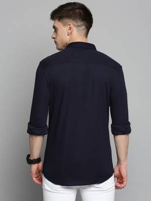 men's long sleeves solid navy blue shirt 4