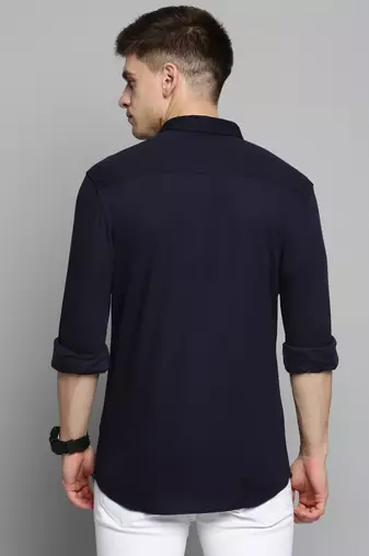 men's long sleeves solid navy blue shirt