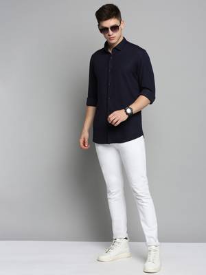 men's long sleeves solid navy blue shirt 5