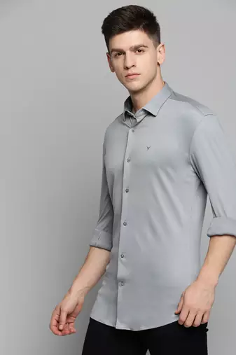 men's long sleeves solid grey shirt