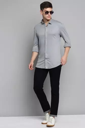 men's long sleeves solid grey shirt