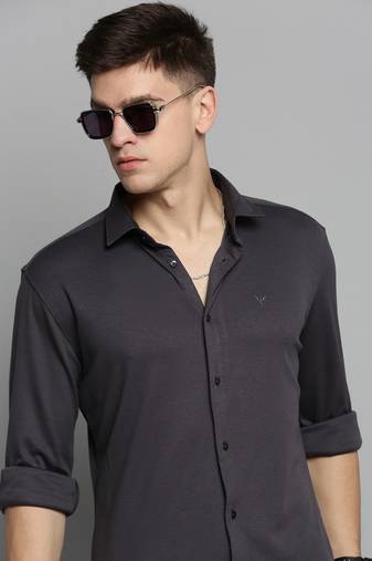 men's long sleeves solid grey shirt