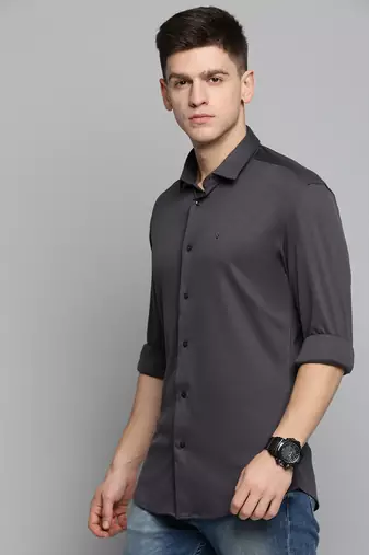 men's long sleeves solid grey shirt