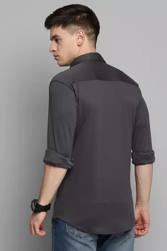 men's long sleeves solid grey shirt