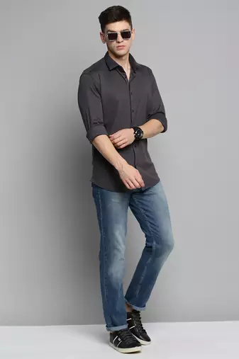 men's long sleeves solid grey shirt