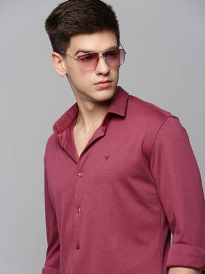 men's long sleeves solid pink shirt 1