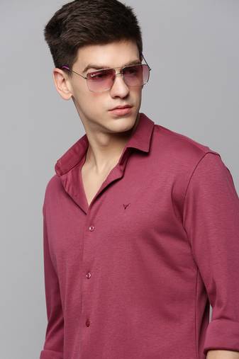 men's long sleeves solid pink shirt