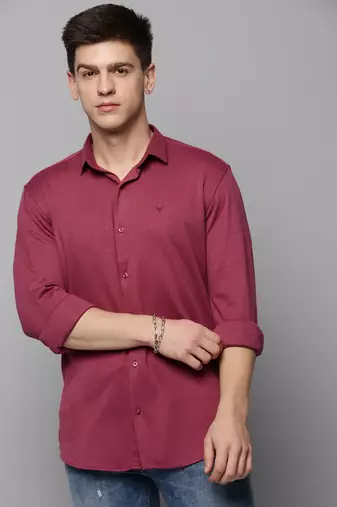 men's long sleeves solid pink shirt